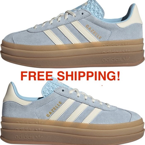 adidas Shoes - adidas Women’s Gazelle Bold- Clear Sky/Cream White/Gold Metallic, Size 9.5, NEW!
